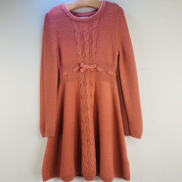 Girls Pink, cottagecore cable knit sweater dress, bow accent, boho balletcore - Picture 10 of 13